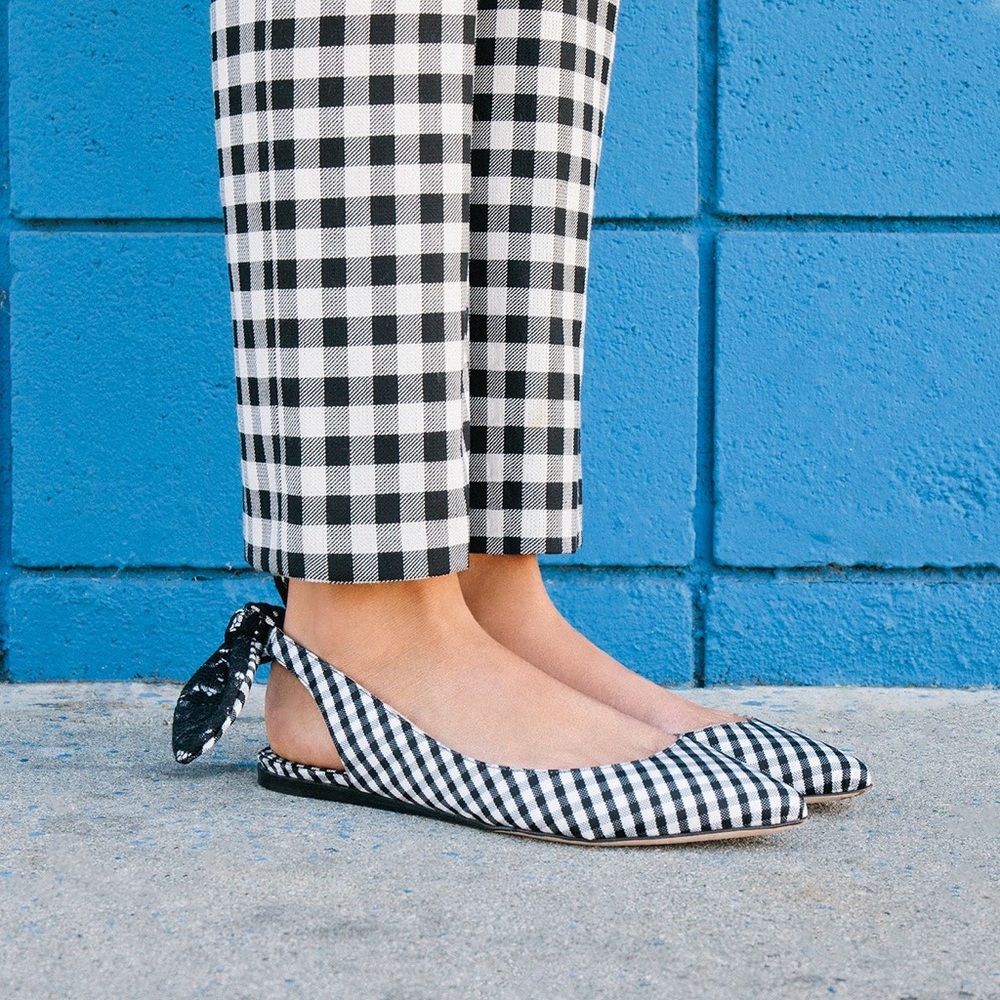 Carven gingham checks bow flat slingbacks 36